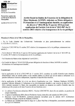 L'arrêté signé par Philippe Saurel, le maire de Montpellier, fixant les limites de l’exercice de la délégation de Stéphanie Jannin, adjointe au maire déléguée à l’urbanisme et à l’aménagement durable